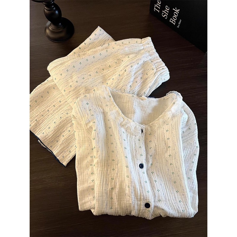 韩版花边碎花睡衣女春秋款长袖套装高级感家居服秋季大码可爱外穿|undefined