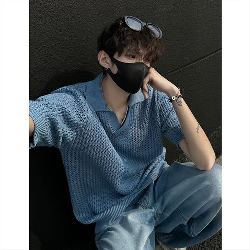 Men's Summer American Street Style Solid Color Knit Short Sleeve 2025 Model Lightweight Mature Casual Stand Collar Half Sleeve Polo Shirt