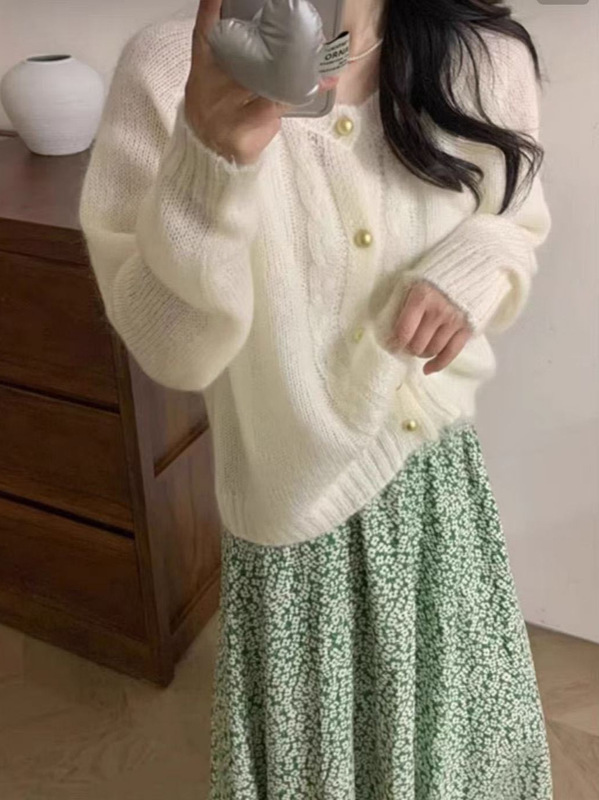 2025秋冬新款圆领麻花薄款针织开衫女宽松显瘦气质清新风毛衣外套|undefined