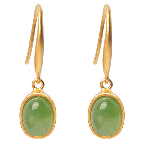 Jewelry live supply court-style design ancient style gold-plated temperament lady earrings with jade inlay from Hetian jade