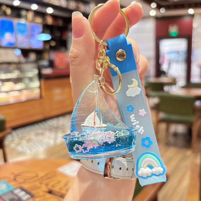 创意流沙永不沉没泰坦尼克钥匙扣精致海盗船漂浮帆船包包挂件礼品|undefined
