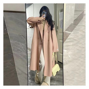 2024 autumn and winter Korean-style women's double-sided tweed mid-length slim double-sided tweed coat