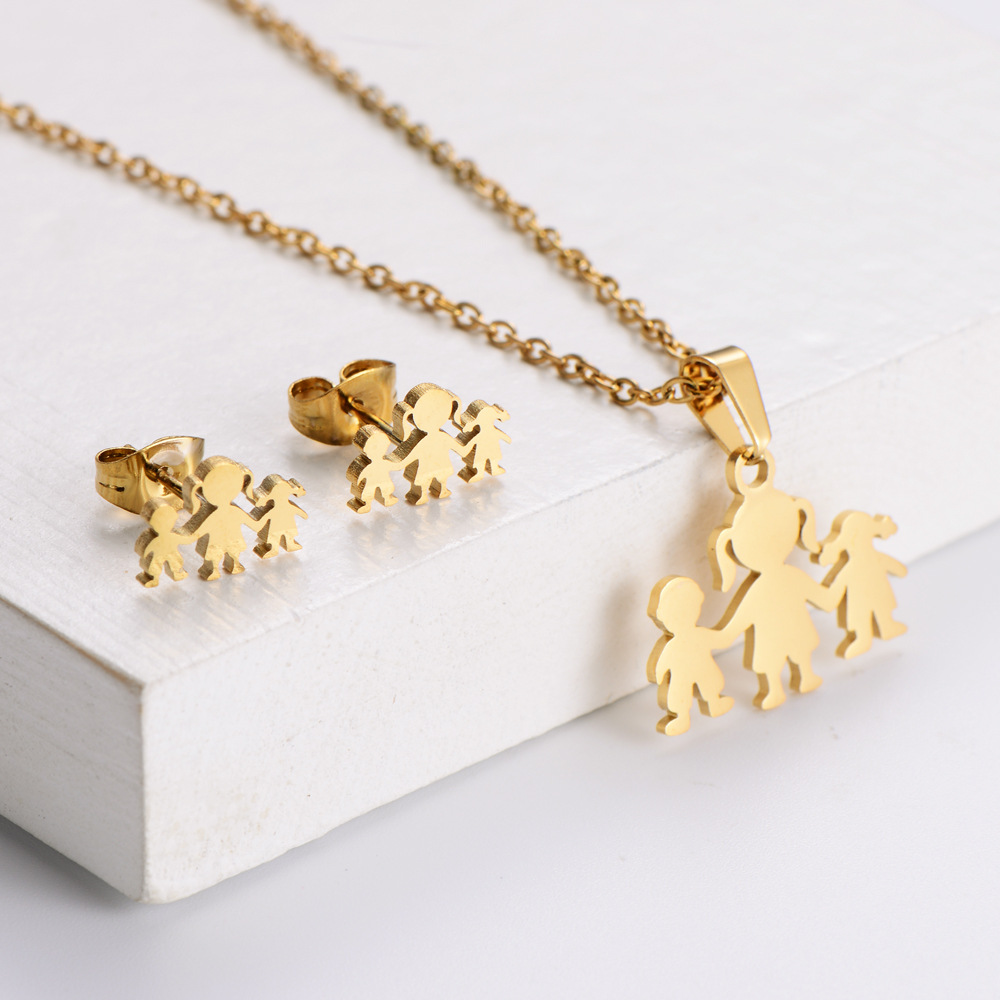 AML [Distribution New Products] Titanium Steel 316L Ornament Cartoon Simple Pendant Set Earrings Chi