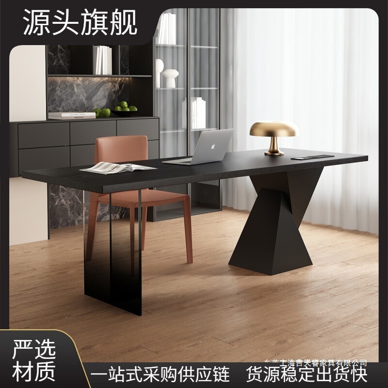 Long, minimalist study desk, computer desk, office desk, living room desk, black desk with power outlets, solid wood desk, sofa Long, minimalist study desk, computer desk, office desk, living room desk, black desk with power outlets, solid wood desk, sofa