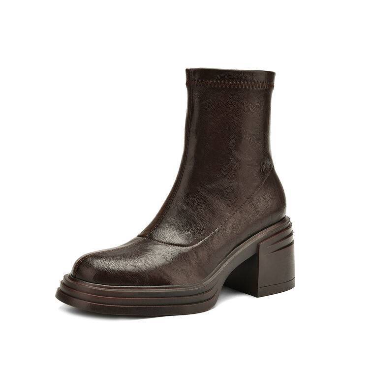 高さ6.5cmの高さと太さと弾力性のあるやせた靴2024秋の新型後ファスナーのショートブーツの柔らかい底