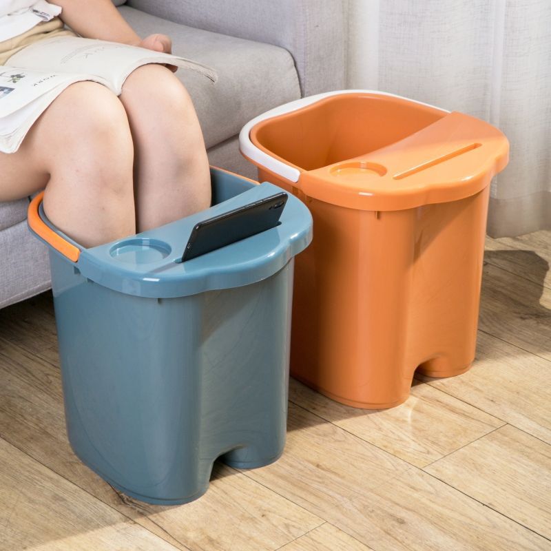 加厚手提家用按摩足浴桶过小腿高深熊猫图案泡脚桶洗脚盆可耐用新