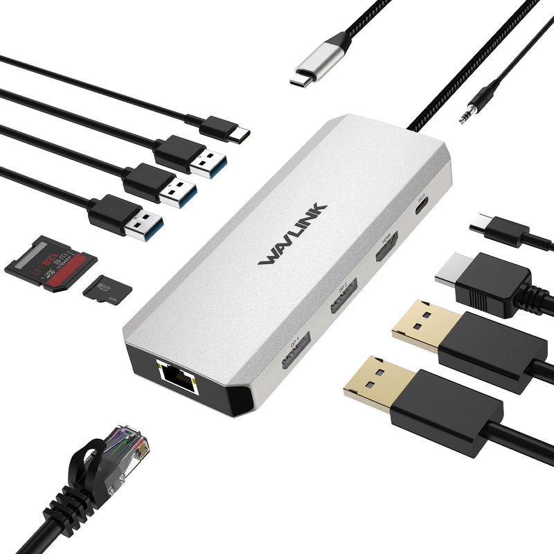 WAVLINK Dual 8k DP Laptop Docking Station 12 in 1 Triple Monitor Multiport Adapter WAVLINK Dual 8k DP Laptop Docking Station 12 in 1 Triple Monitor Multiport Adapter