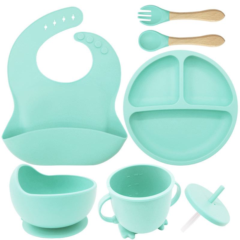 Juego de vajilla de silicona para niños, vajilla para alimentación maternoinfantil, plato de comida, tazón de comida, bebé aprende a comer, plato separado