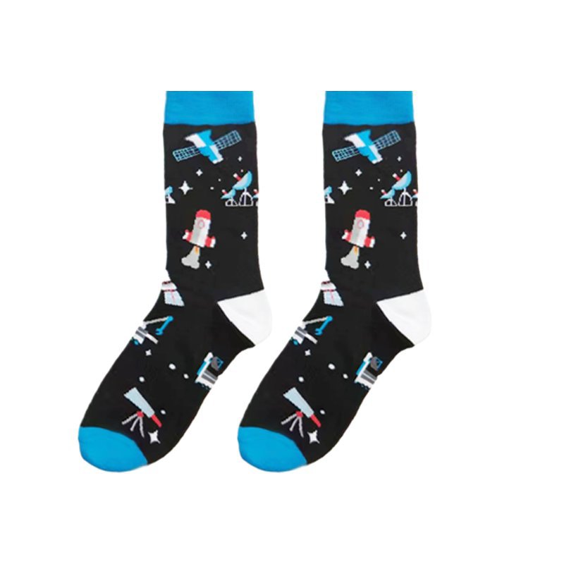 2025d Baumwolle Ganzjahres-Trendsocken für Herren mit Sternenhimmel, Planet-Motiv, Wadenlang_voghion.com