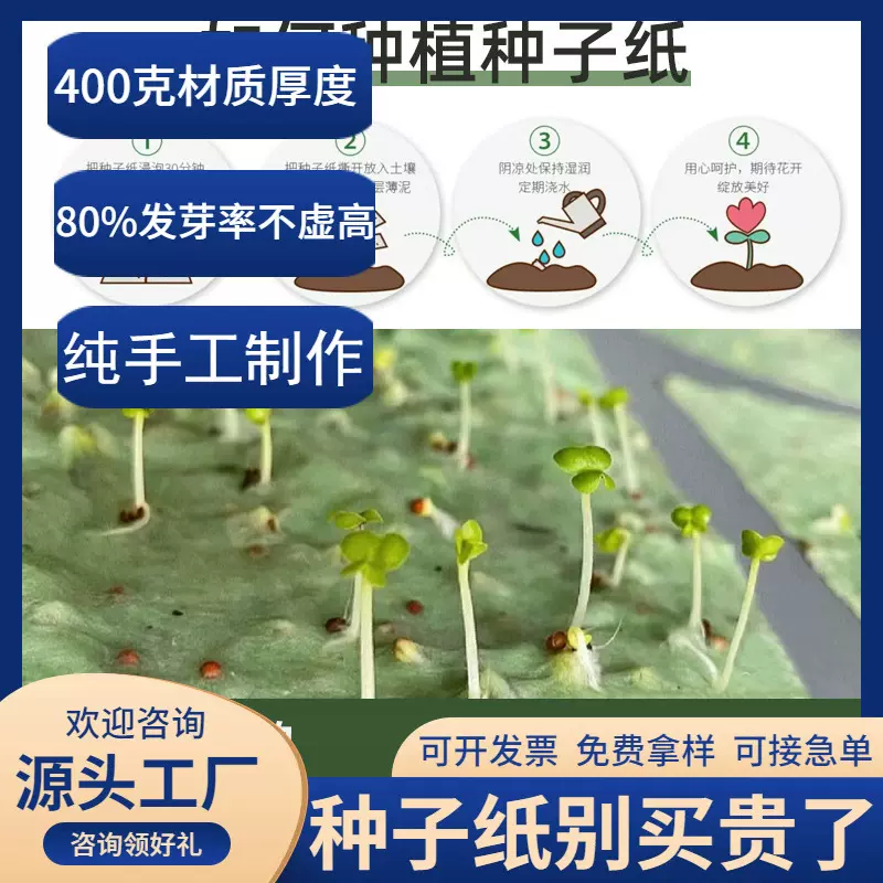 种子特种纸卡片发芽创意活动艺术纸门票吊牌婚礼环保明信片可降解