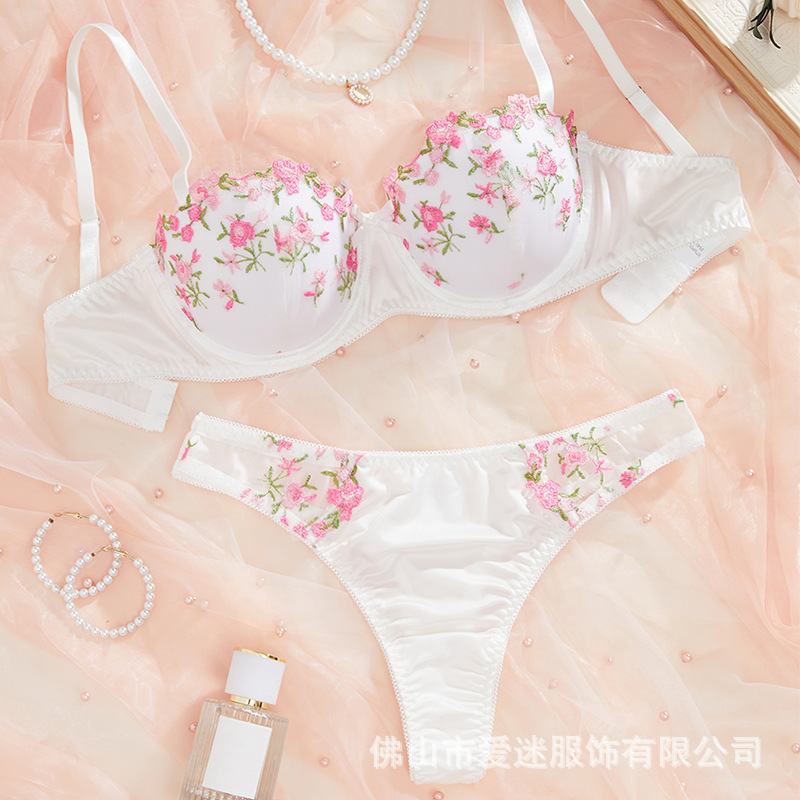 Y当季春夏新款刺绣花朵款日系内衣套装女士上托薄款文胸套装23230|undefined