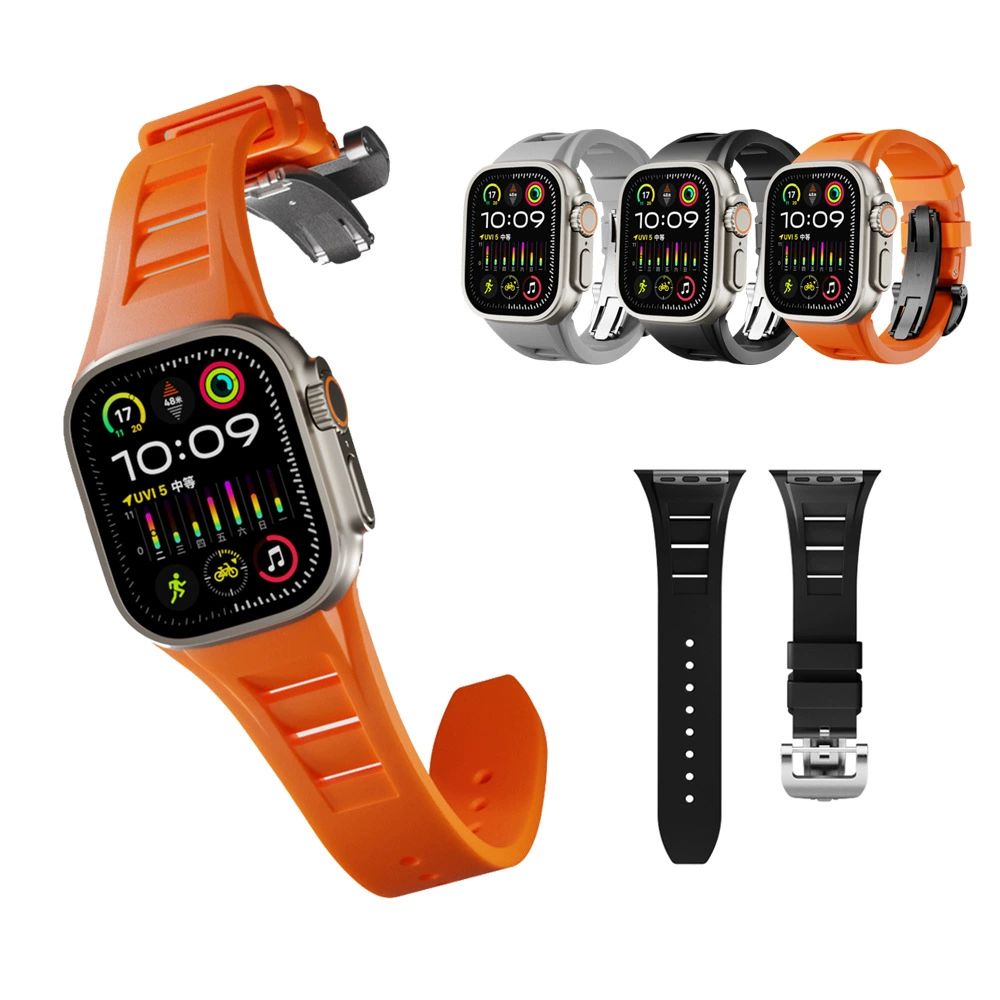 Подходит для Apple Watch: жидкий силиконовый ремешок S9 с пряжкой‑штифтом, складной ультра‑ремешок
