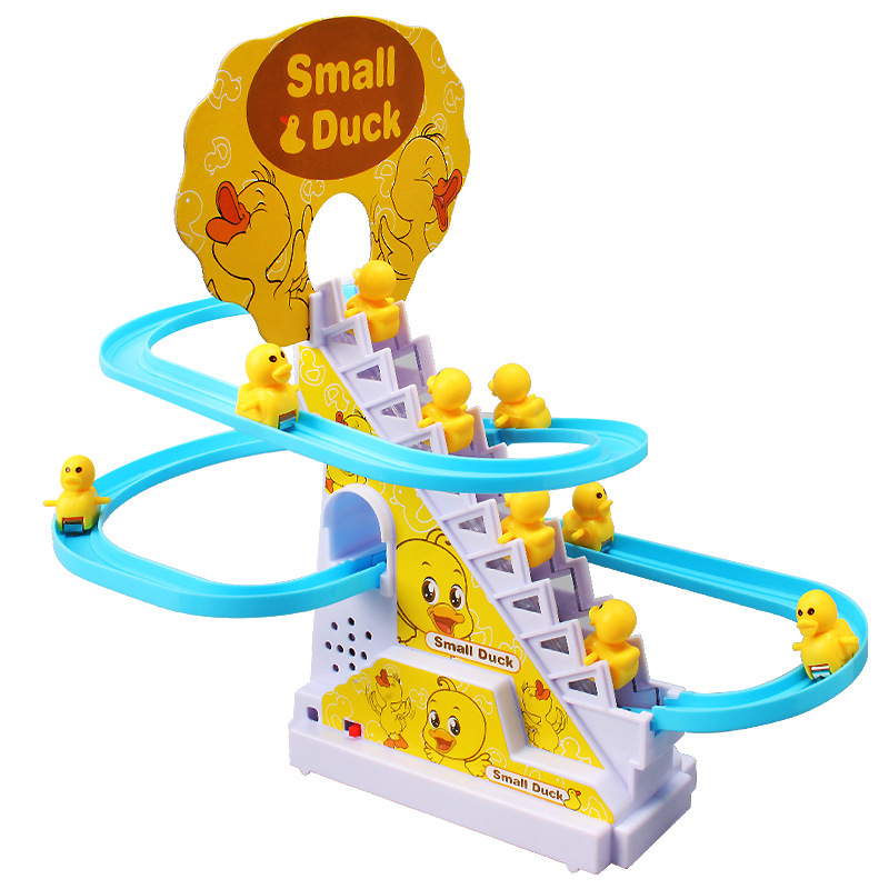 Tiktok mismo estilo pequeño pato subir escaleras juguete de pista eléctrica para niños pequeño pato amarillo subir escalera jardín de infantes regalo en stock