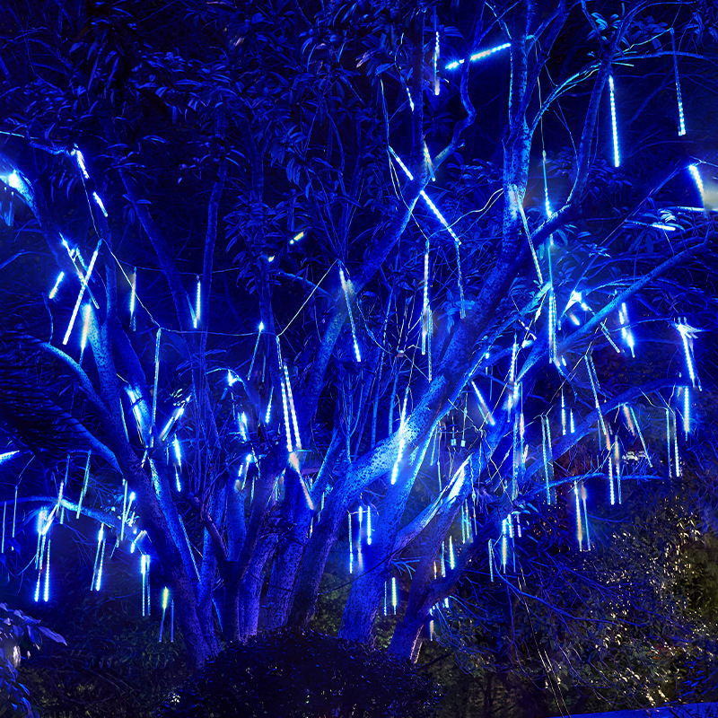 Luz led de lluvia de meteoritos Solar para exteriores, luz colgante para árbol, tira de luz de meteorito colorida, decoración de calle para vacaciones, luz de jardín