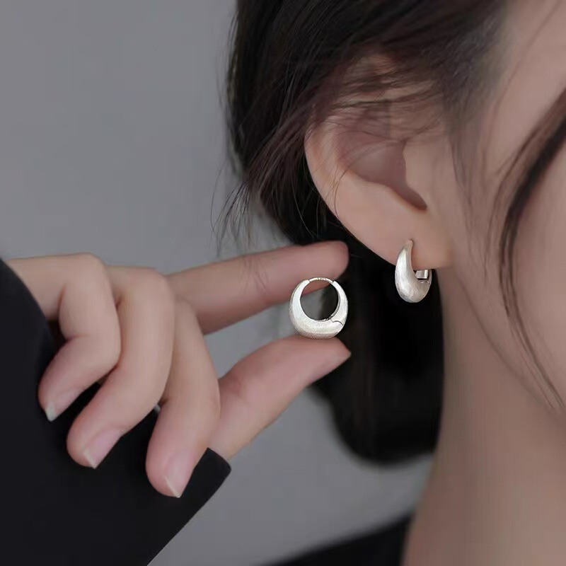 925 Silver Needle Wire-drawing Earrings Light Luxury High-end Ear Studs 2024 New Explosions Niche Women's Earrings