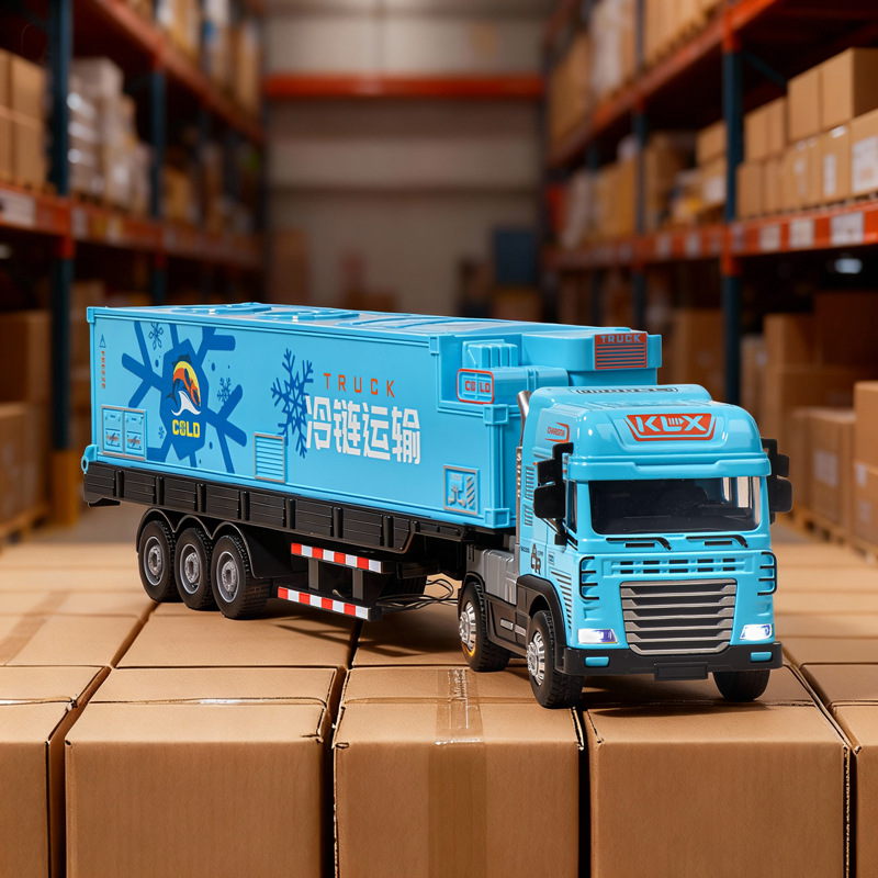 Children's Inertia Alloy Simulation Light Refrigerated Container Rv Model Cold Chain Transport Truck Boy Toy
