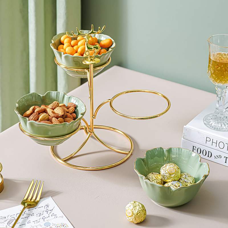 Plato de fruta de cerámica multicapa hogar sala de estar mesa de café creativo merienda plato de fruta seca de lujo ligero decoración de mesa de postre