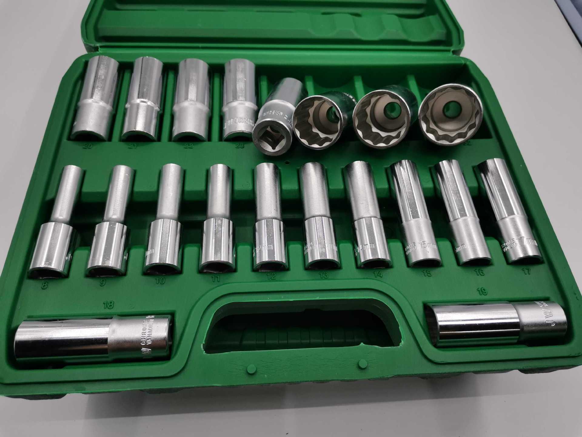 梅花套筒加长8cm大飞接口套头汽机修烙凡钢8—32整套12角盒装