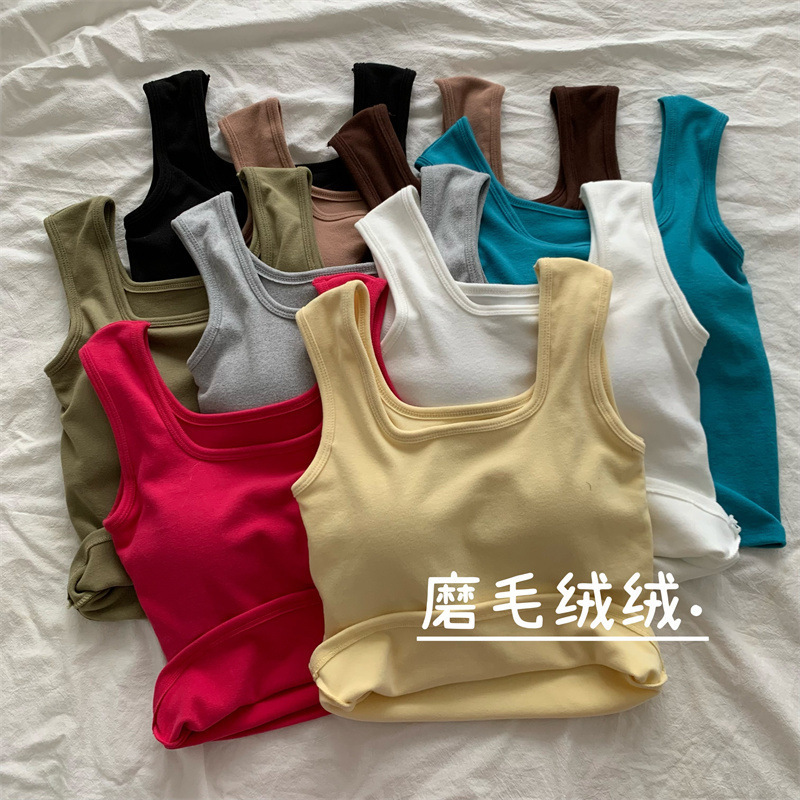 Autumn Sexy Spice Girl Dopamine Sanding Warm Vest Women's Inner Padded Underwear Slim Top Autumn Sexy Spice Girl Dopamine Sanding Warm Vest Women's Inner Padded Underwear Slim Top