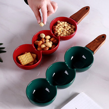 欧式分格干果盘子高级感带木柄客厅新年零食盘瓜子糖果坚果盘批发