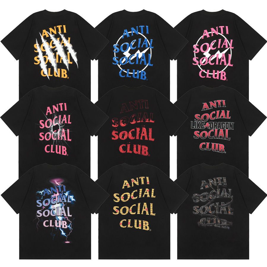 Versión correcta ASSC Club de dibujos animados relámpago impresión conjunta cuello redondo de los hombres Jersey pareja manga corta Camiseta moda