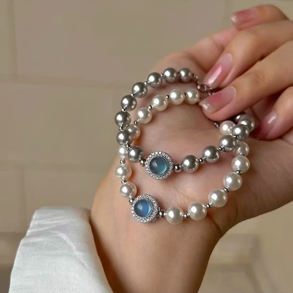 Französisches Perlenarmband Mit Aquamarin Für Damen Schmuck_voghion.com