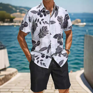 OBM Men's Irregular Digital Print Short Sleeve Shirt suit