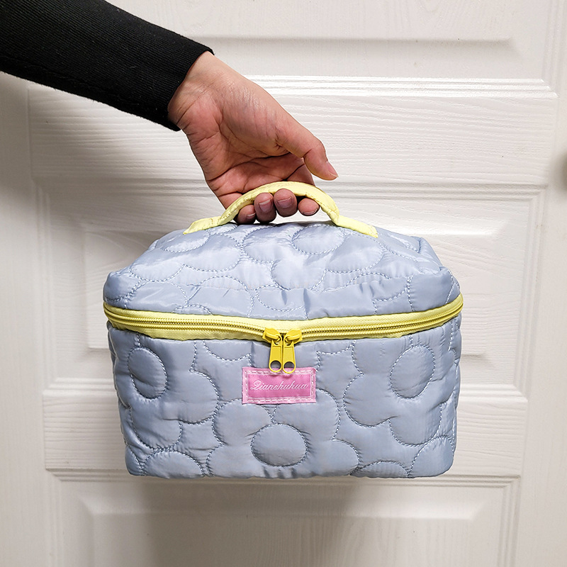 블루 대형 자수 꽃 가방