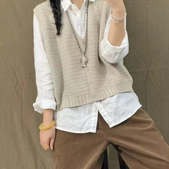 25年秋款马甲女棉线宽松休闲韩版学院风马夹开衫无袖坎肩亲肤新款