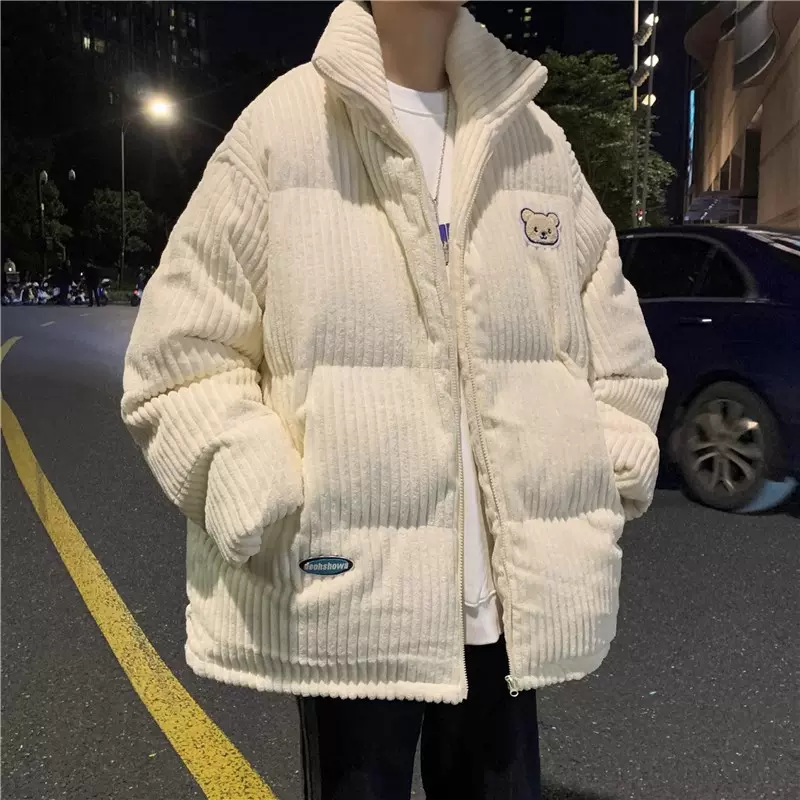 灯芯绒小熊棉衣外套男秋冬2025新款宽松加厚保暖情侣棉服森系棉袄
