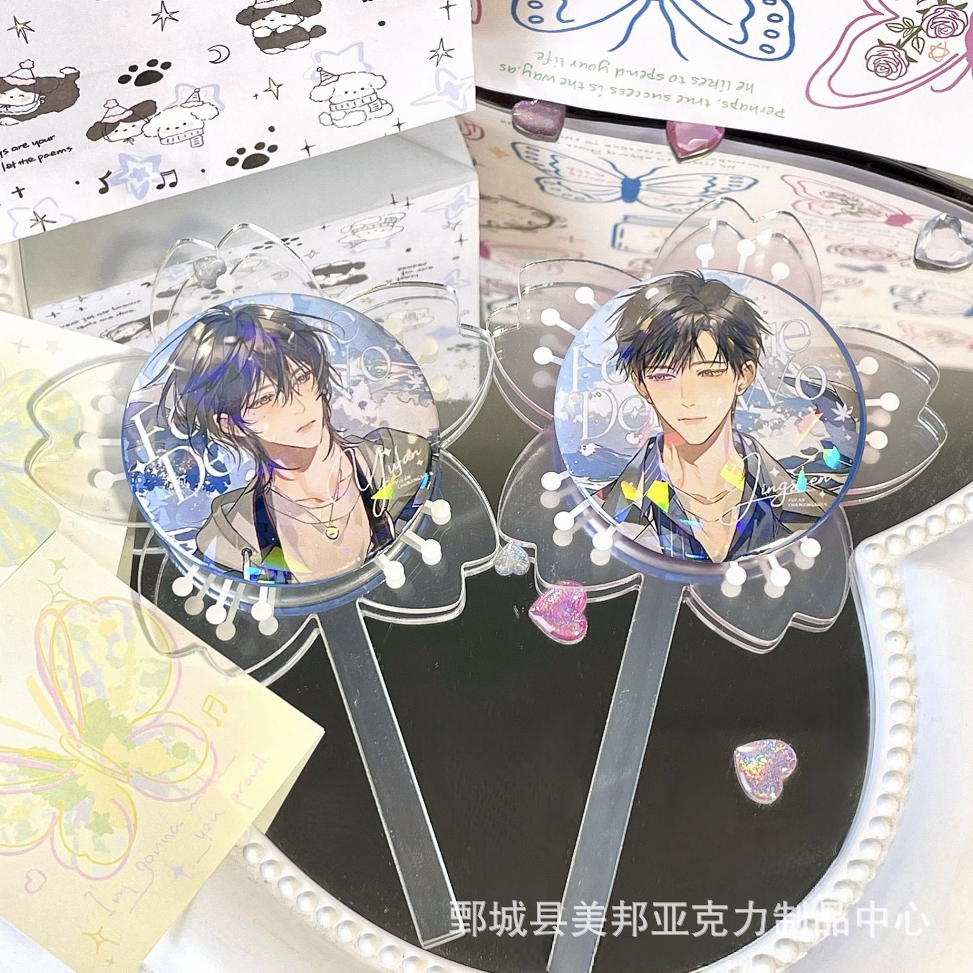 新款亚克力吧唧谷子举拍器创意樱花造型双磁吸手举打卡棒可DIY