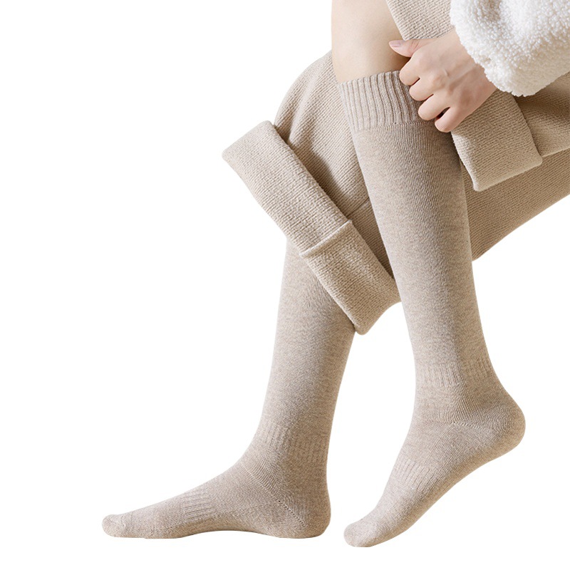 Zhuji calcetines de mujer calcetines de media pantorrilla Otoño e Invierno engrosados Terry calcetines de pantorrilla invierno cálido sueño calcetines forrados de lana sobre la rodilla Calcetines