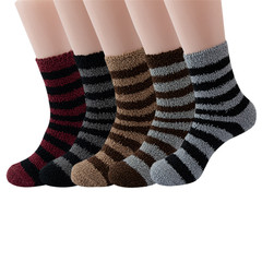 Cross-border Amazon Men's Winter Plush Thick Fleece Home Warm Floor Socks Sleeping Mid-Calf Socks Striped Men's Socks