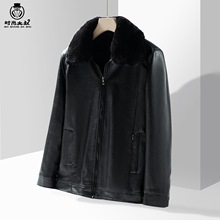 爸爸款大毛领皮衣外套冬季加绒加厚高档中老年男士夹克品牌专供