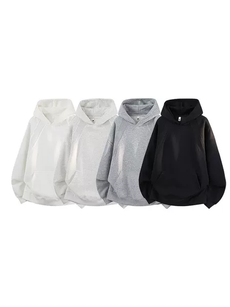 Stylish men's hooded fleece-lined loose-fitting sweatshirt, solid color, spring and autumn casual sports jacket, versatile trendy style