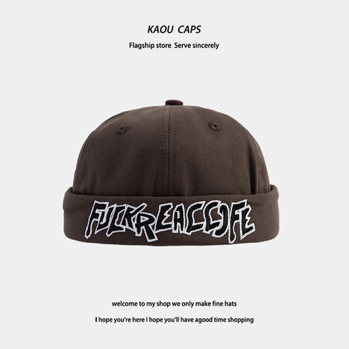 Hats for women, spring and autumn yuppie street landlord hats, Japanese hip-hop street embroidery retro brimless short-cut melon-skin hats for men