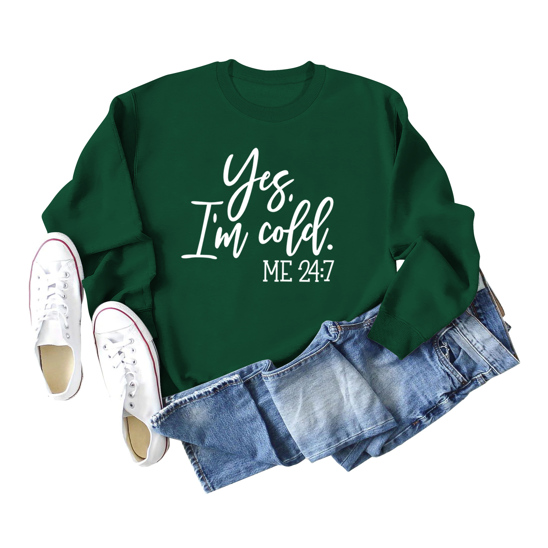 Suéter de punto con estampado de letras casuales sueltos de Amazon Yes 'I'm Cold nueva ropa de mujer de comercio exterior con cuello redondo