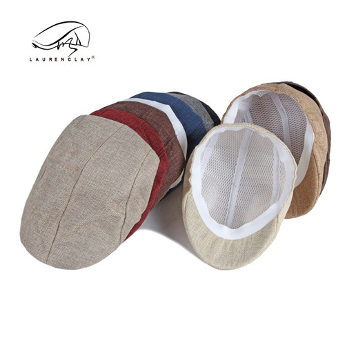 Hat men's simple light plate imitation linen beret British retro summer breathable duck bill forward cap middle-aged and elderly hat