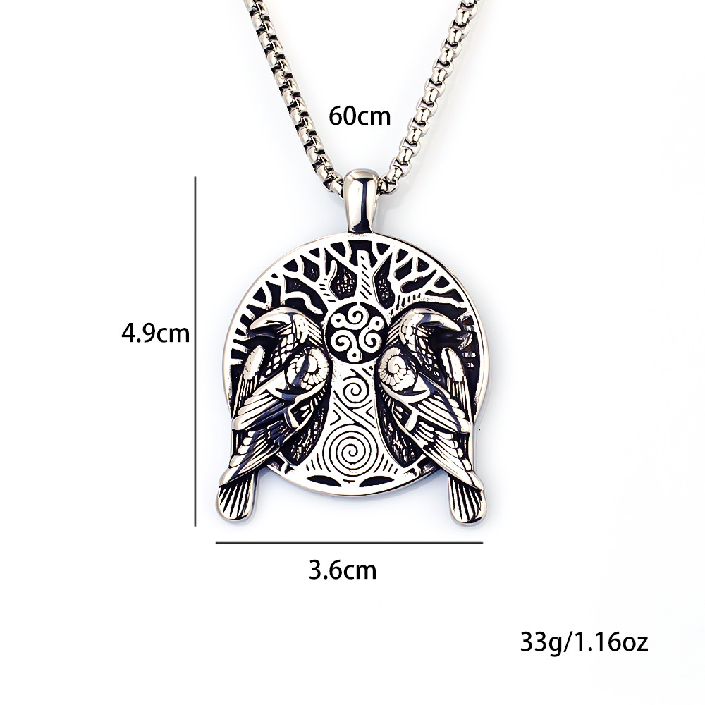 Pendentif Viking Arbre De Vie Double Oiseau En Acier Inoxydable_voghion.com