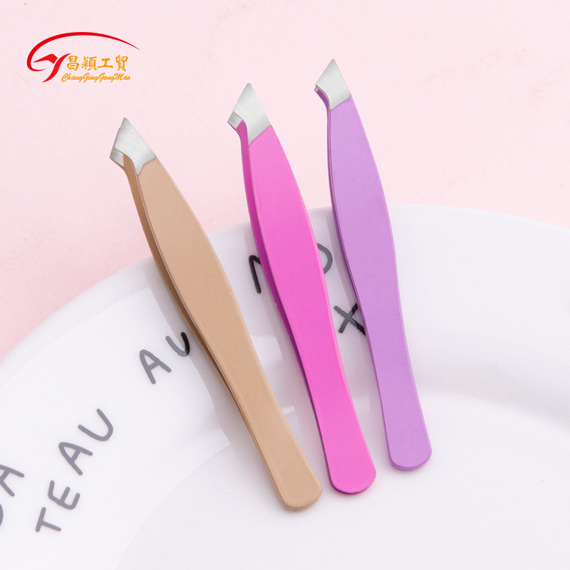 廠家直供6.3不鏽鋼鑷子 尖口刀口斜口眉毛夾 斜角拔毛夾化妝工具