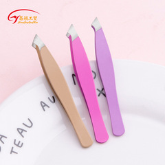 廠家直供6.3不鏽鋼鑷子 尖口刀口斜口眉毛夾 斜角拔毛夾化妝工具