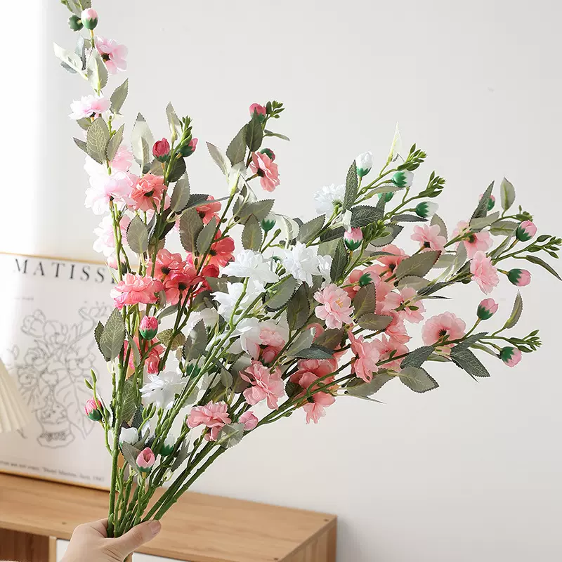 跨境仿真假花山茶桃花家居装饰仿真花2叉山茶花婚礼布置地排插花