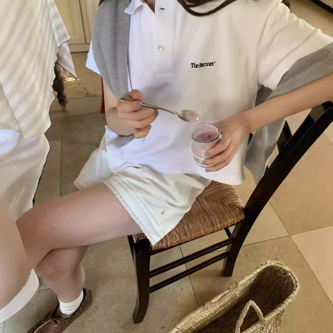 Поло, товары Южной Кореи, футболка, с вышивкой, с short sleeve