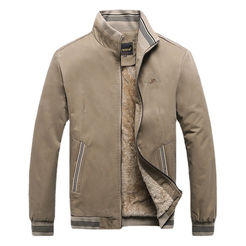 Invierno nuevos hombres de negocios casual chaqueta forrada de lana de los hombres de mediana edad collar de pie chaqueta caliente forrada de lana chaqueta transfronteriza