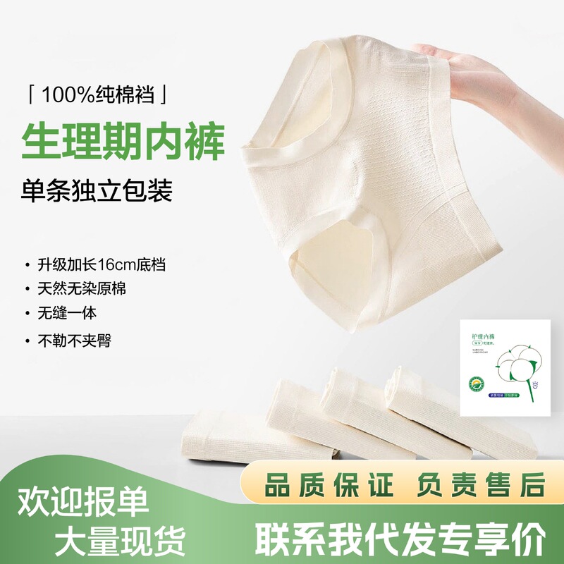 Fumoujie Same Style Nursing Underwear for Women, Class a Cotton 10A Antibacterial Mid-Waist Seamless Period Panties