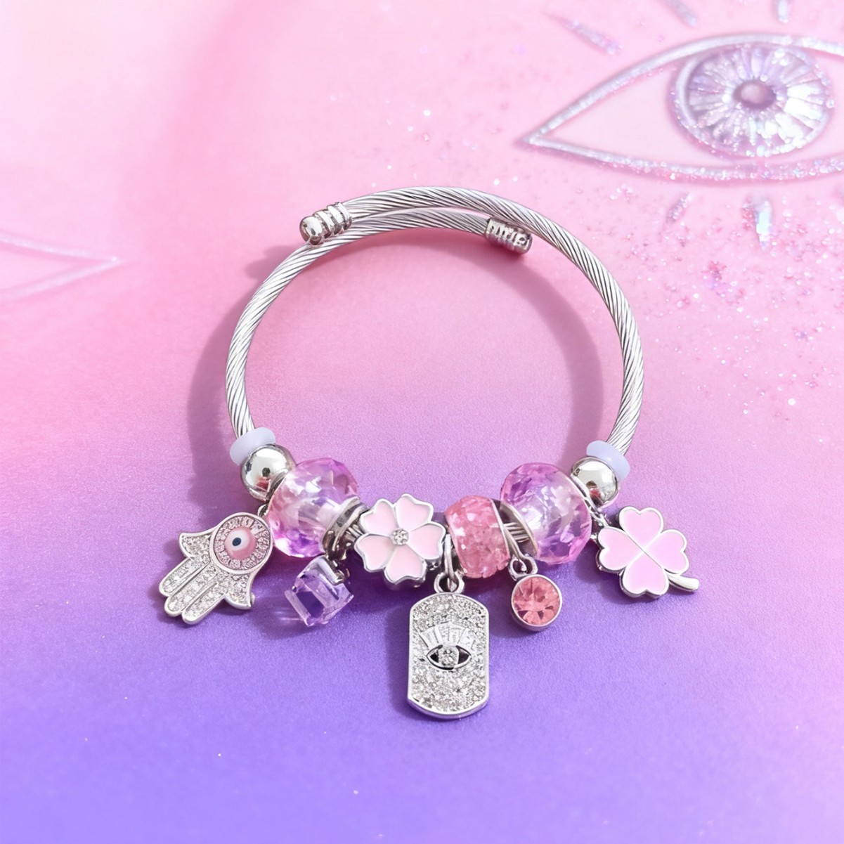 Brote transfronteriza Panjia brazalete de acero inoxidable diamante rosa aleación ojo del demonio mano de Dios joyas de tetrahedron