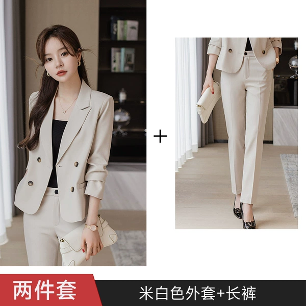 White long-sleeve, classic suit jacket, trousers