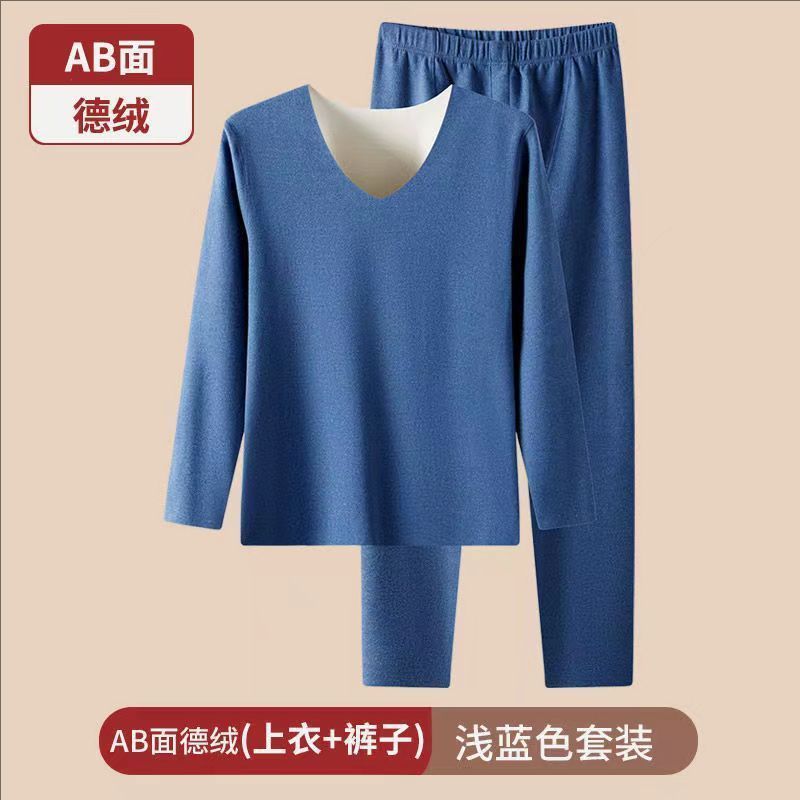 冬季男士AB面德绒无痕保暖修身内衣加绒加厚秋衣秋裤情侣打底套装|undefined