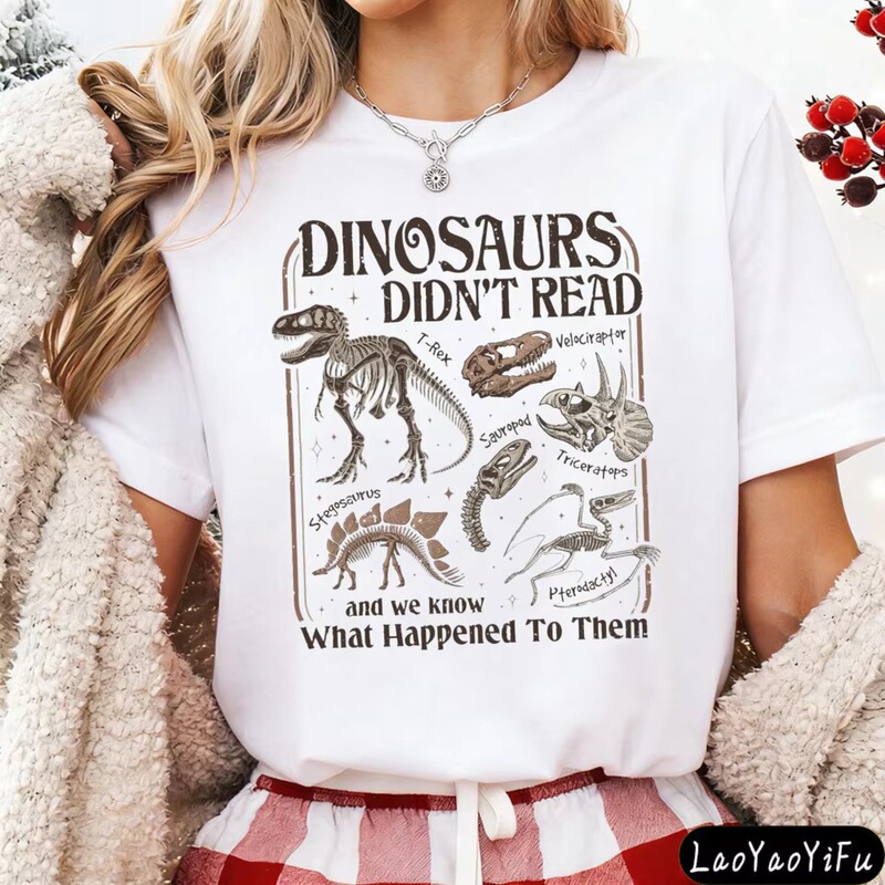 Women's T-Shirt Casual Short-Sleeved Summer Gift for Her Cotton Fashion Top with Dinosaur Fossil Print Design Women's T-Shirt Casual Short-Sleeved Summer Gift for Her Cotton Fashion Top with Dinosaur Fossil Print Design