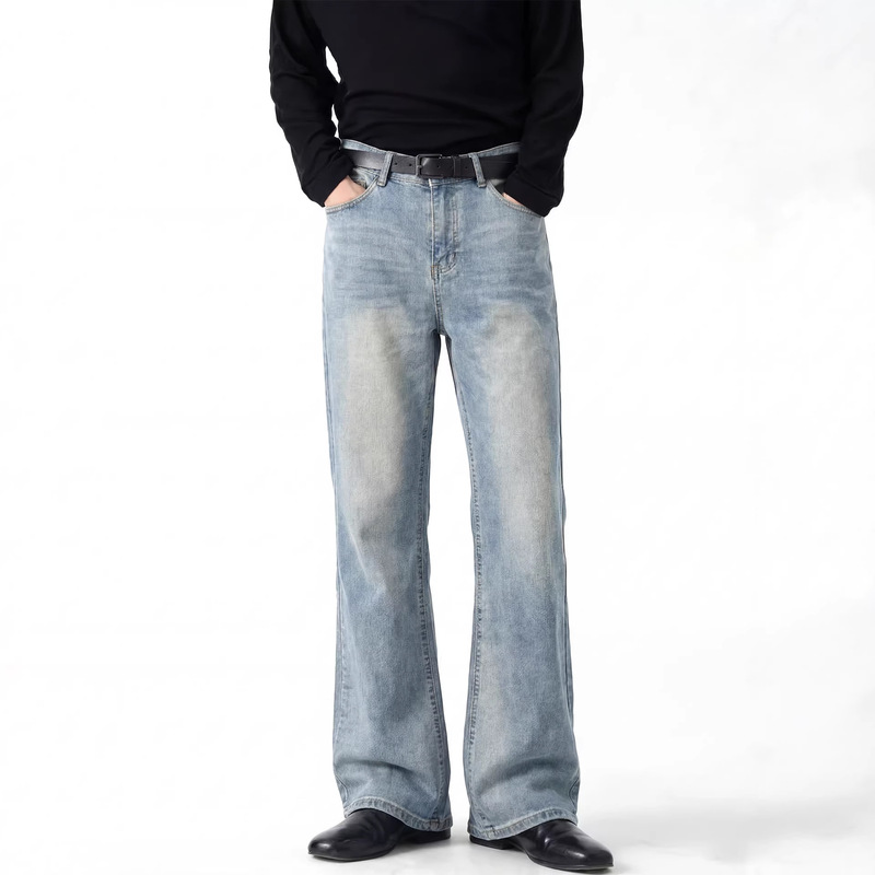 Rdt Men's Clothing | Cleanfit Straight-Leg Micro-Flared Blue Jeans for Men, Slim Fit, American High Street Vibe